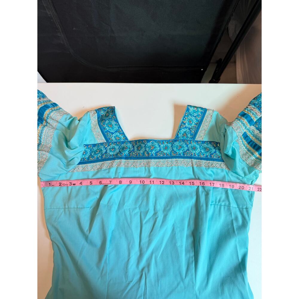 Vintage 70s Desert Flower Turquoise Western Top Circle Skirt Festival Prairie - Picture 12 of 16